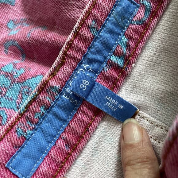Escada Sport Women’s Kate Pink Blue Floral Jeans Kick Flare Crop Sz 38 US 8 M - Picture 13 of 16